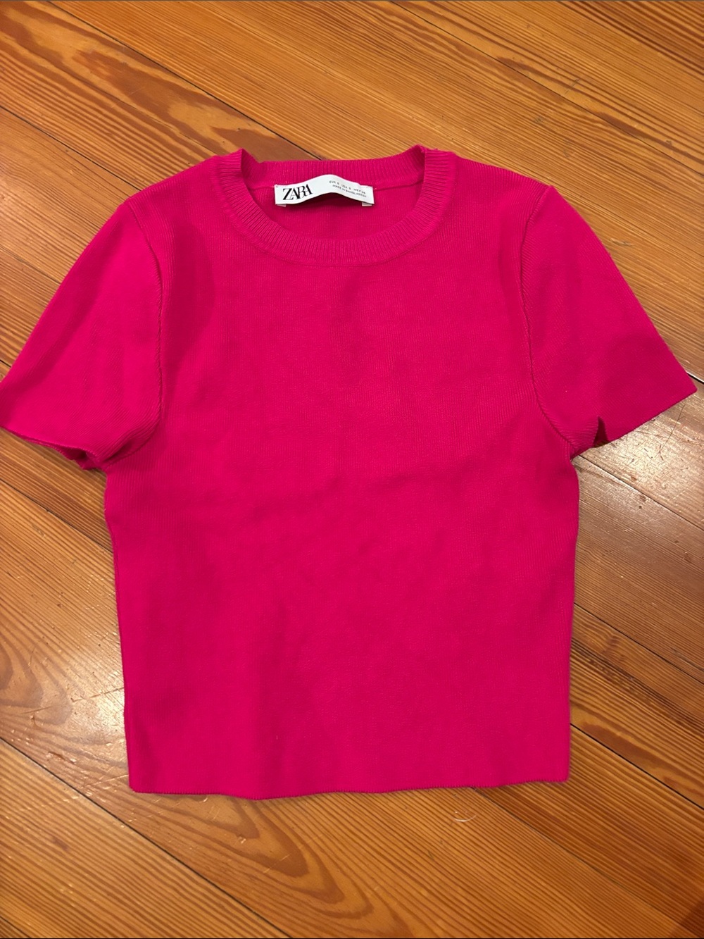 ZARA Hot Pink Short Sleeve Ribbed Knit Tee